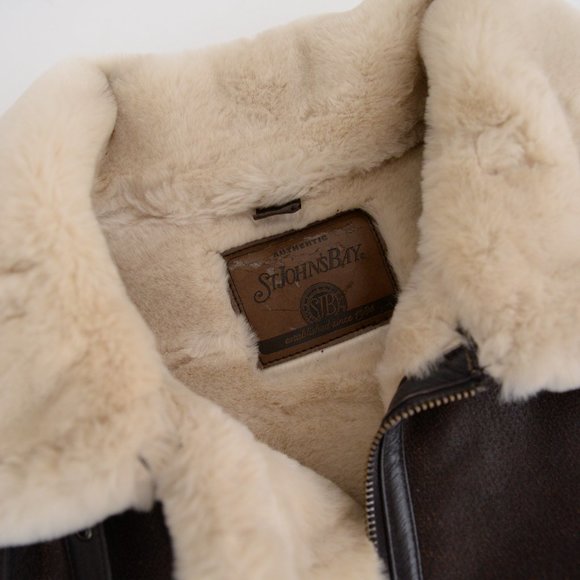 Vintage St. John's Bay Brown Leather Aviator Pilot Jacket with Shearling… - Picture 13 of 16